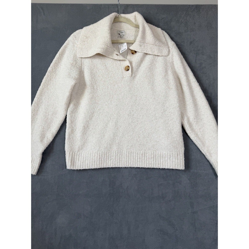 J Crew Women's Boucle Button Wool Blend Ivory Sweater Size Medium NWT